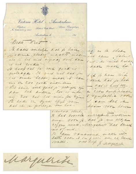 Mata Hari Autograph Letter Signed to Her Lover, Piet van der Hem -- ''...I am a very ambitious woman and when I feel an affinity for someone than I have the same ambitious feelings...for him...''